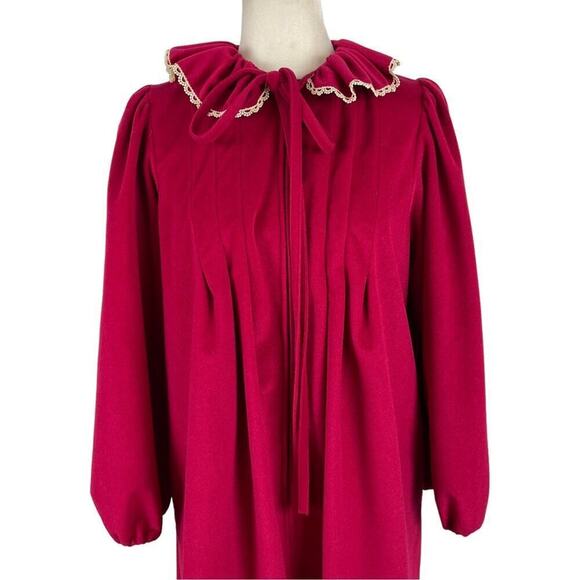 Vintage 80s Oscar De La Renta Fleece Rococo Robe Lace Trim Balloon Sleeves Small - Picture 12 of 15